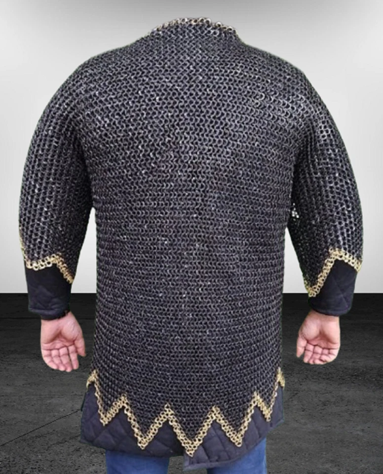 Camisa de cota de malla, cota de malla plana de 9 mm con zigzag de latón, Haubergion, mejor para Foto 3 de 4