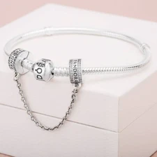 NEW 100% Authentic 925 Silver PANDORA Logo Safety Chain Clip Charm 792057CZ - 05