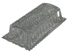 Vintage Sparkly Clear Pressed Glass Diamond Pattern Butter Dish Beautiful PO