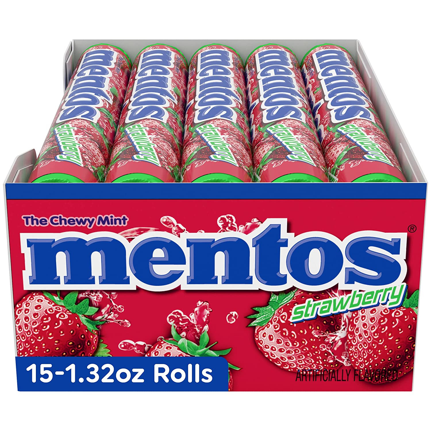 Chewy Mint Candy Roll, Strawberry, Non Melting, Party,15 Count (Pack of 1)