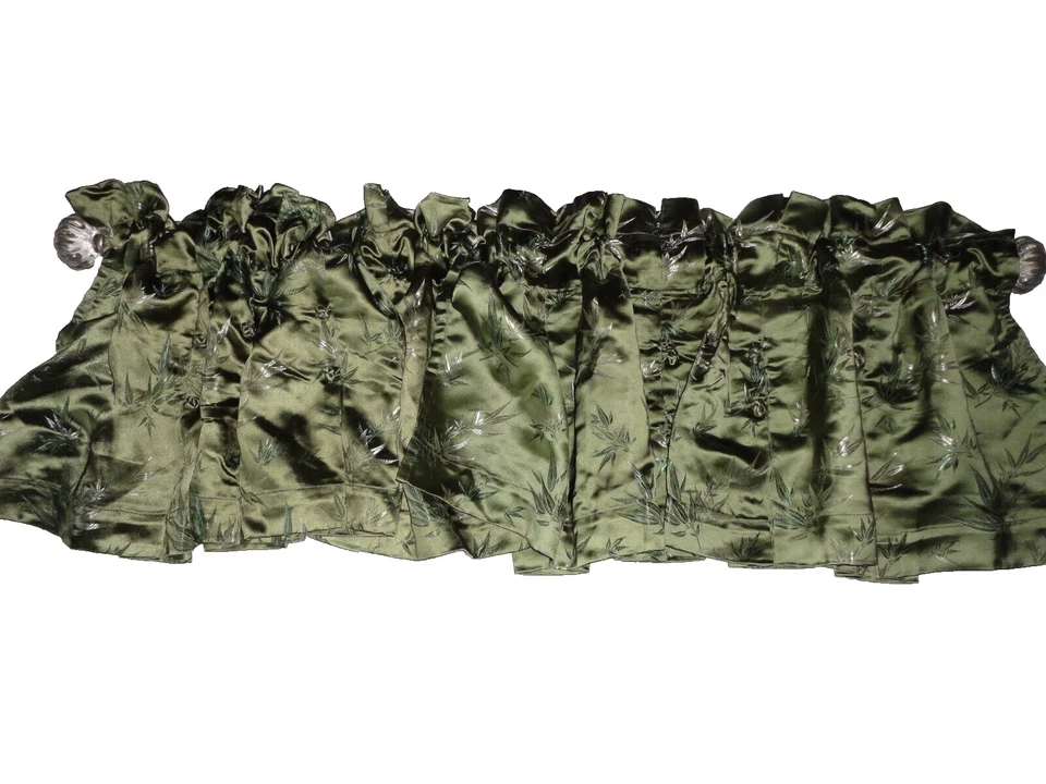 SUITE 109 BAMBÚ VERDE SATINADO DAMASCO BROCADO CHINO (5P) JUEGO CORTINAS Y CLANZAS Foto 4 de 4