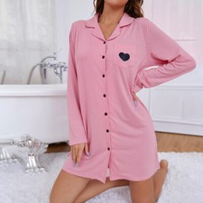 Womens Nightgowns Robe Dress Sleepwear Button Down Mini Nightdress Loungewear