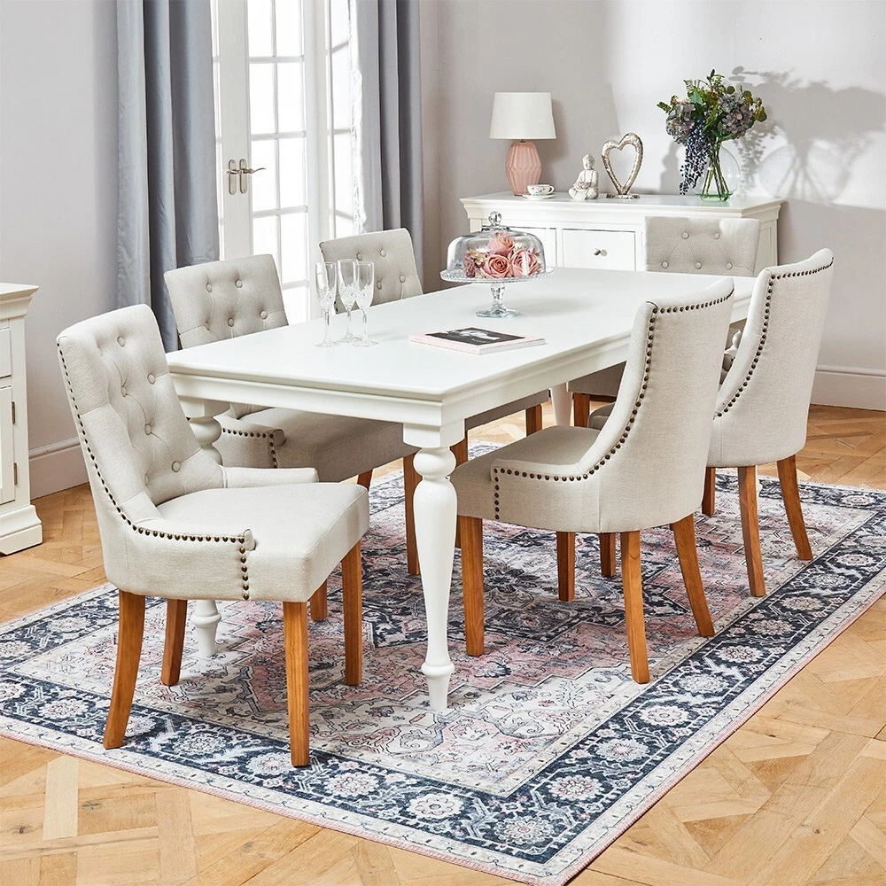 Wilmslow White Dining Table 6 Natural Fabric Scoop Chairs WLM35 D 101 6 QTY