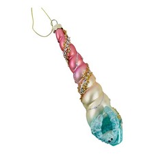 Hermit Crab Seashell Glass Christmas Ornament Spiral Twist Sequin Rhinestone 7"