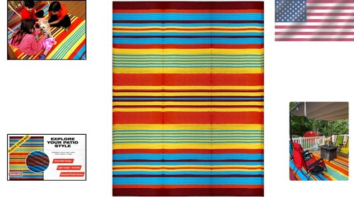 Stylish 9x12 Outdoor Rug with Stripes - Durable & UV Treated for All Occasions - Picture 2 of 11