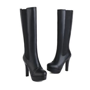 Details about   Womens Side zip Block High Heel Knee High Boots Pointy Toe Military Punk Shoes 
