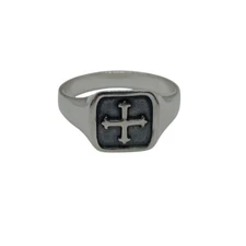 Sterling Silver Men Signet Ring Cross Fleury Stamped 925 Nickel Free Comfort Fit