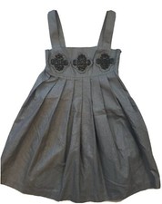 Women's KARTA Sz XS Gray Silver Metallic Jeweled Bodice Tunic Jumpe Y2K Dress