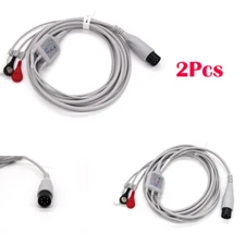 2Pcs Universal 3-Lead ECG/EKG Cable Fit For BCI/COLIN/CSI/GE MEDICAL/IVY Snap