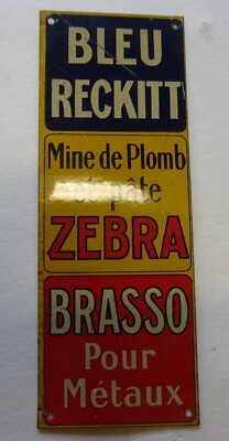 Bleu Reckitt  Zebra altes Türschild Reklameschild um 1910 Frankreich France