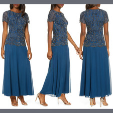 NEW Pisarro Nights Bead Embellished Mock Gown in Blue SZ 12 G722