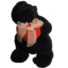 Black Plush Gorilla Holding Red Heart With Bow Valentines Day Vintage