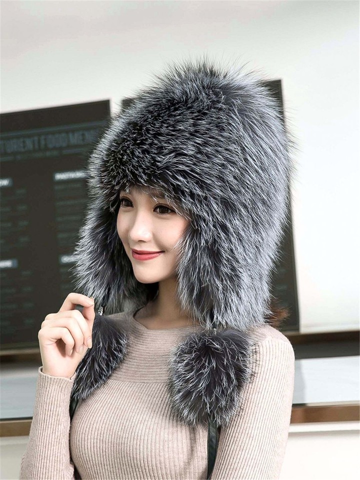 LVCOMEFF women real fox fur hat with tails furry fluffy  free shipping main image 0