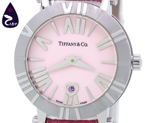 Tiffany Atlas Women s Watch Quartz SS Leather Date Pink Dial (Z1300.11.11A