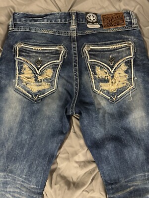 AFFLICTION Grant Fleur Burning Shasta STRAIGHT STRETCH THICK JEANS 33/34 NWT