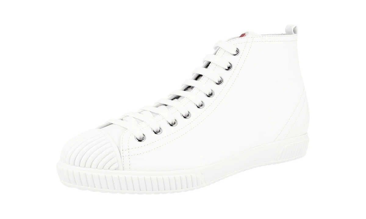 PRADA Leder Linea Rossa High-Top Sneaker - 3T5877 - Weiss - NEU - 40 UK 7