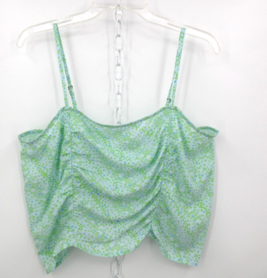 #ad BP RUCHED CROP CAMI TANK TOP Women#x27;s Size Large Blue Green Floral $8.99