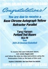 Yang Hansen RC, Chrome Autograph-Yellow Refractor /75 #BCA-YH - 2025-26 Bowman