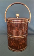 VTG Shelton Ware MCM Faux Burl Wood & Gold Champagne Ice Bucket 11" Made in USA