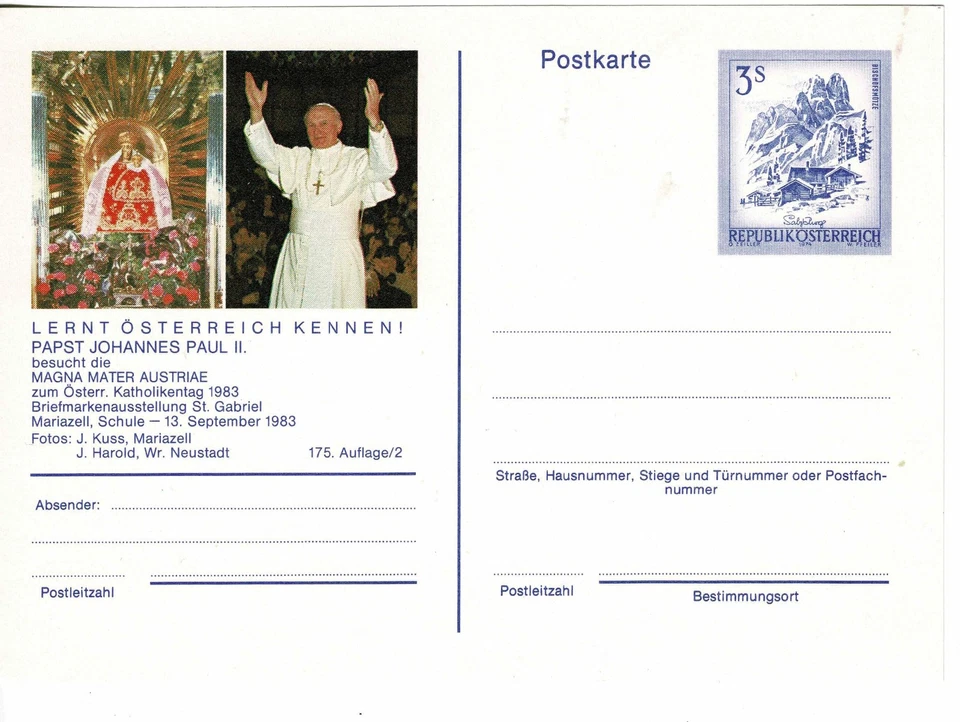 Österreich 1983 Stationery Postcard unused Ganz Bildpostk Papst Johannes Paul II - Bild 1 von 1