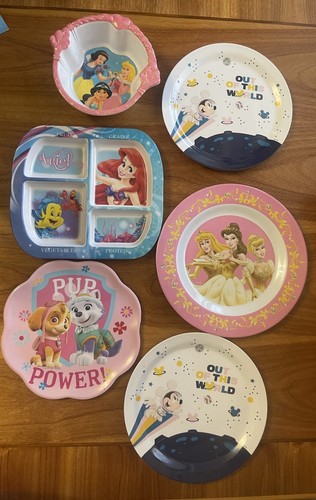 Various Disney Princess Paw Patrol Mickey Melamine Children’s Plates/bowls 6 Set