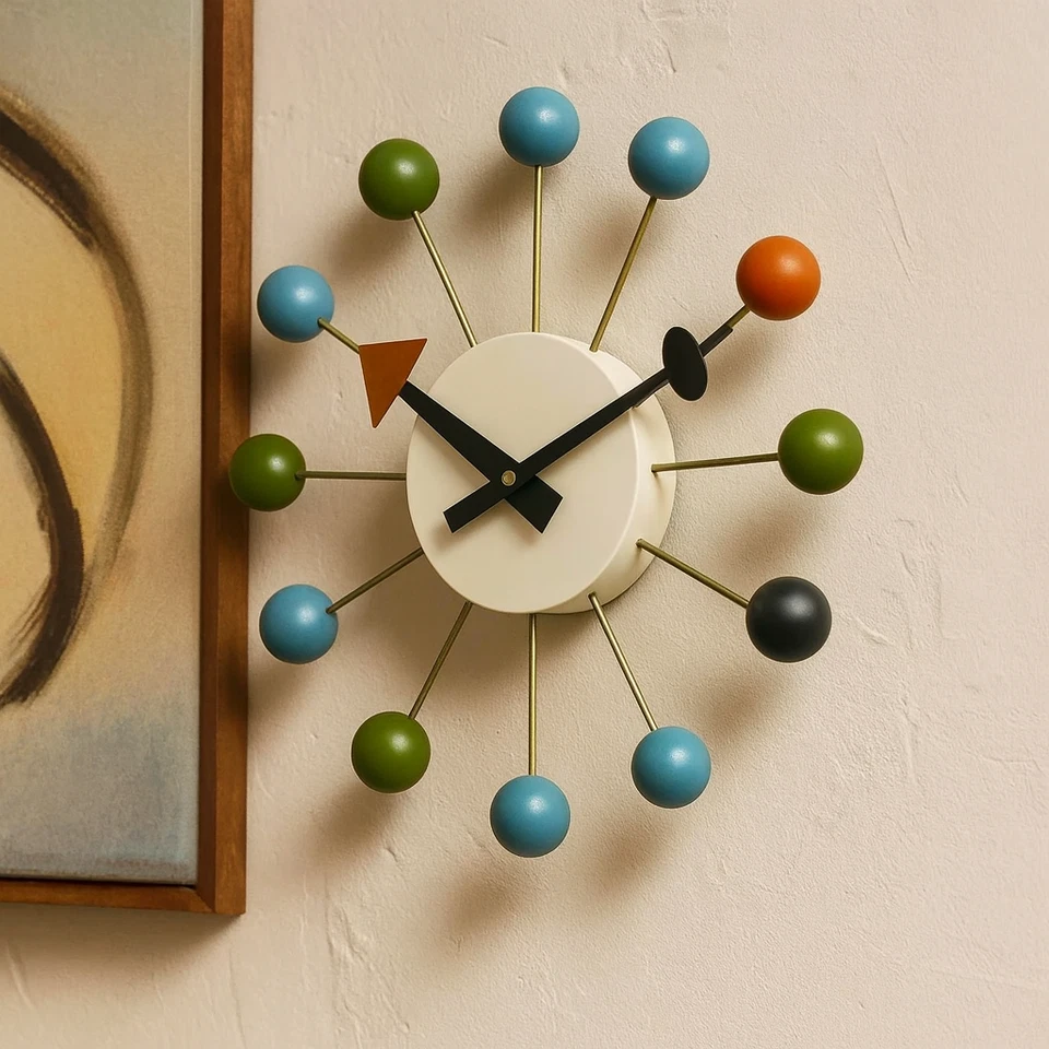 Mid Century Modern George Nelson Ball Clock 18'' Retro Colorful Wall Decor - Image 3 of 3