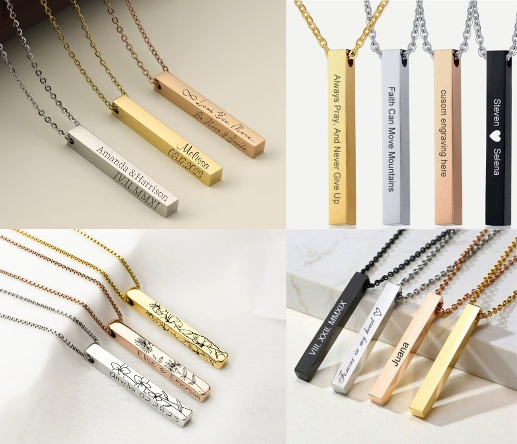 Collar Barra Vertical Personalizado, Regalo Grabado Personalizado Para Ella, Minimalista