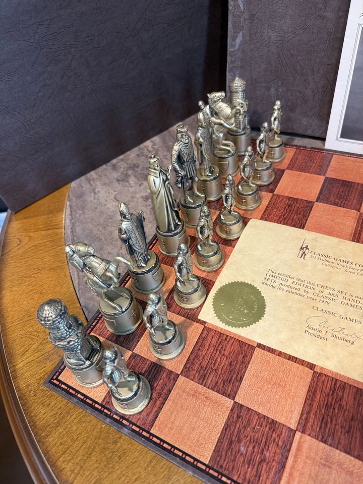 Vintage 1979 CLASSIC GAMES Norman Conquest CHESS SET Gold & Silver w Inscription - Image 2 of 4