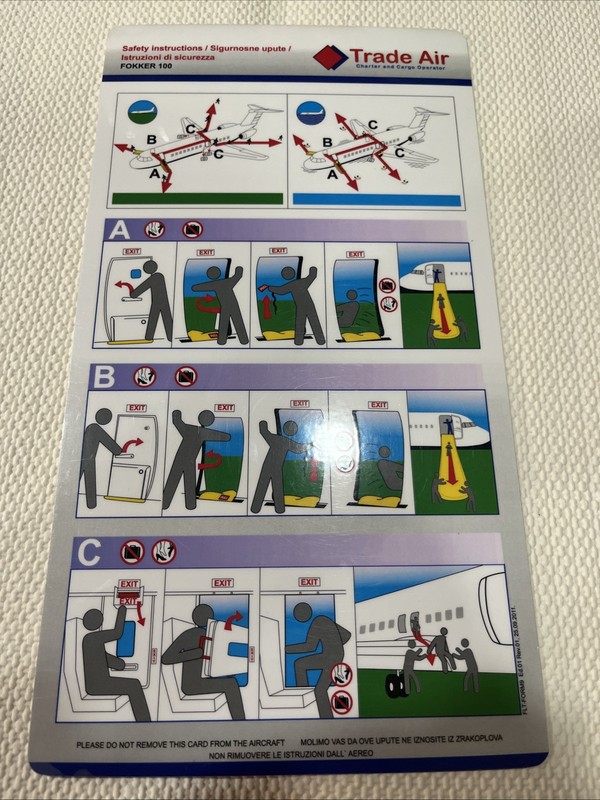TRADE AIR  Charter And Cargo Operator Cooker 100 Safety Instruction Card