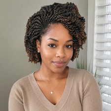 Braided Wig Short Kinky Twists Full Lace Glueless Golden Brown 6in Synthetic NWT