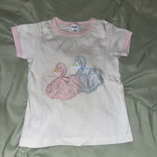 Vintage 70s 80s Embroidered Swan Appliqu  T-Shirt 4T Cotton Blend Pink Hems