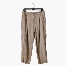 A New Day Khaki Linen Blend Pants Women's Sz 12 Wide Leg Ankle Tapered Easy Care