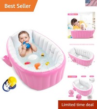 Inflatable Baby Bathtub - Portable Non-Slip Toddler Bath Tub with Air Pump, Pink