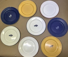 VTG Yellow Navy Taipro Cape Cod Rowboat Picnic Enamelware Lunch Plate  8 3/4”