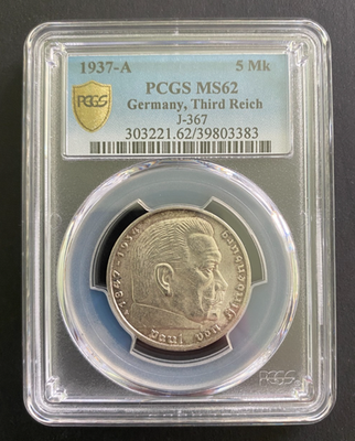 Germany 5 Mark 1937-A Silver Coin PCGS MS 62 - WWII ERA