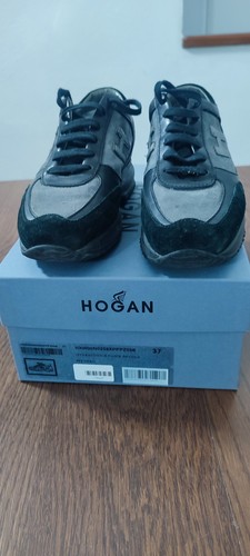 Hogan Women's 37 Interactive H Flock Small PPP Sneakers Shoes Black