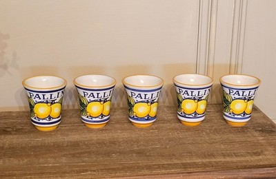 5 Deruta Italy Pallini Limoncello Italian Ceramic Pottery Shot Glasses Set of 5