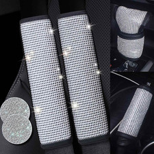 4PCS White Bling Car Seatbelt Strap Covers with Shift Gear Knob Cover Handbrak