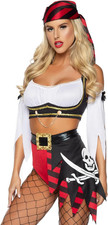 Women'S 4 Pc Wicked Pirate Wench Costume with Top, Sleeves, Scarf, Bottoms