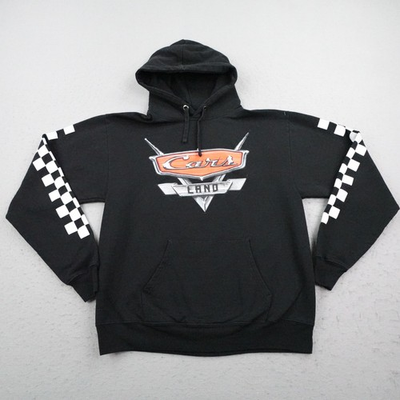 #ad Disney Hoodie Mens Medium Black Cars Land Pullover Sweatshirt Checkered Racing $49.97