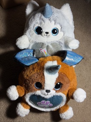 (2) Zuru Rainbocorns Puppycorn Rescue Dogs Puppy Unicorn Plush Silver & Brown