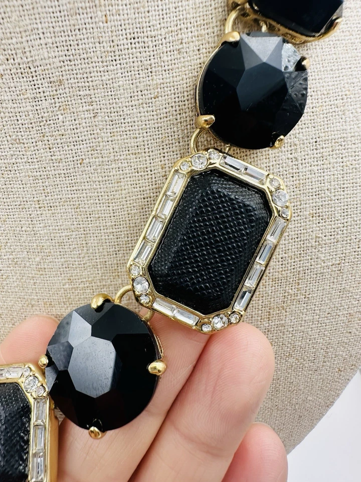 KATE SPADE NECKLACE JACKPOT JEWELS BLACK LEATHER & CRYSTAL NECKLACE 20” - Image 3 of 4