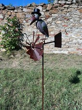 Windrad ArtFerro, Rabe, Metall, 50x30x151, detailreich, handbemalt