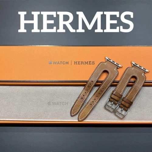 HERMÈS HERMES Apple Watch 41 40 38mm Polsino Doppia Fibbia Super Raro Pelle Marrone Marrone