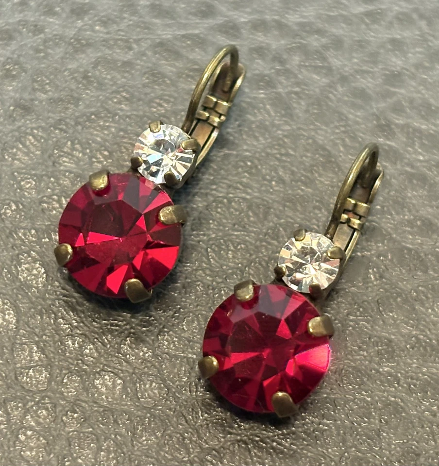 Mariana Earrings Red Siam Made With Swarovski Crystals Leverback Drop Dangle - Image 3 of 4