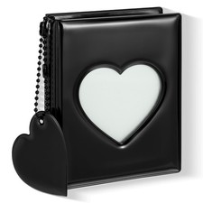 Black Mini Photocard Binder with 32 Pockets and Heart Pendant
