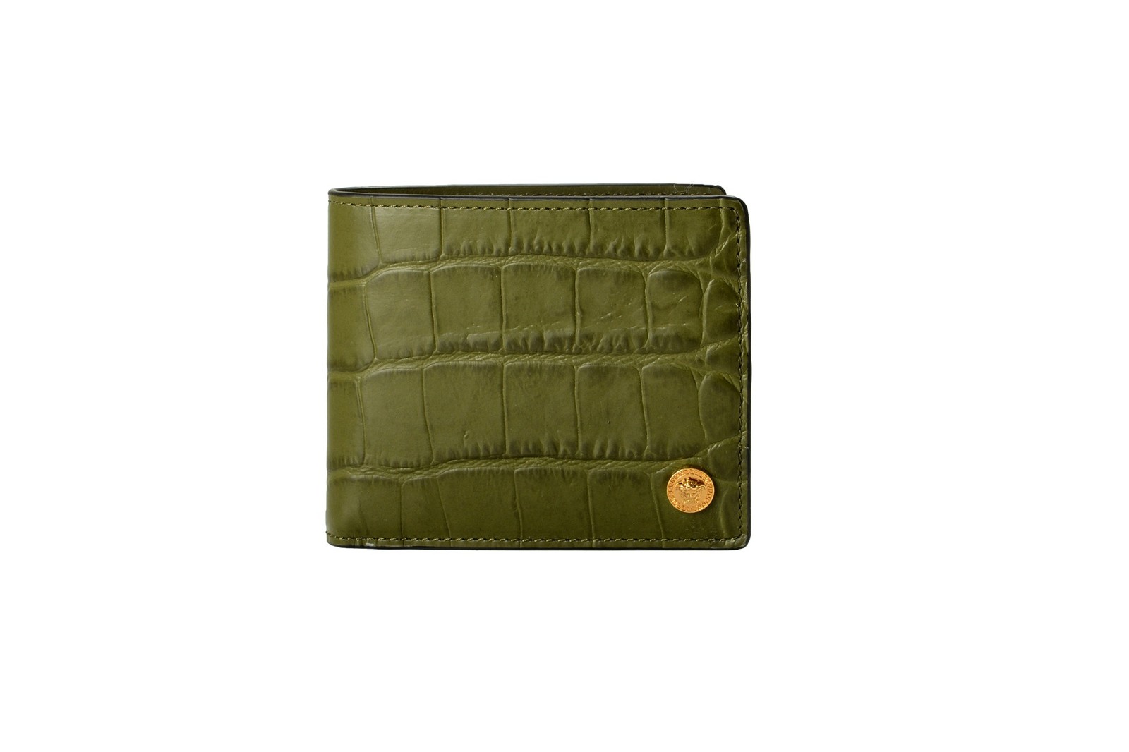 Versace 100 Leather Croc Print Gold Medusa Head Bifold Wallet WCoin Pocket 55990₽