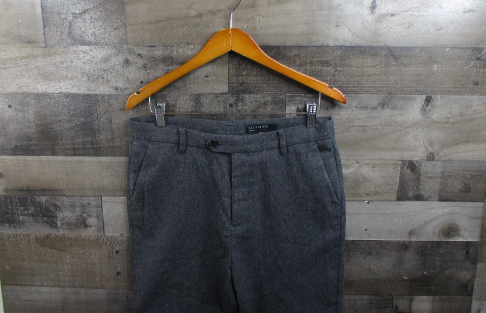 AllSaints Trousers Mens 30x26 Gray Sceptre Wool Button Fly Dress Pants - Image 3 of 4