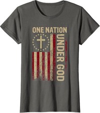 Patriotic Christian One Nation Under God Flag 4th Ladies' Crewneck T-Shirt