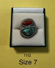Vintage Sterling Silver Navajo Turquoise And Coral Size 7 Ring
